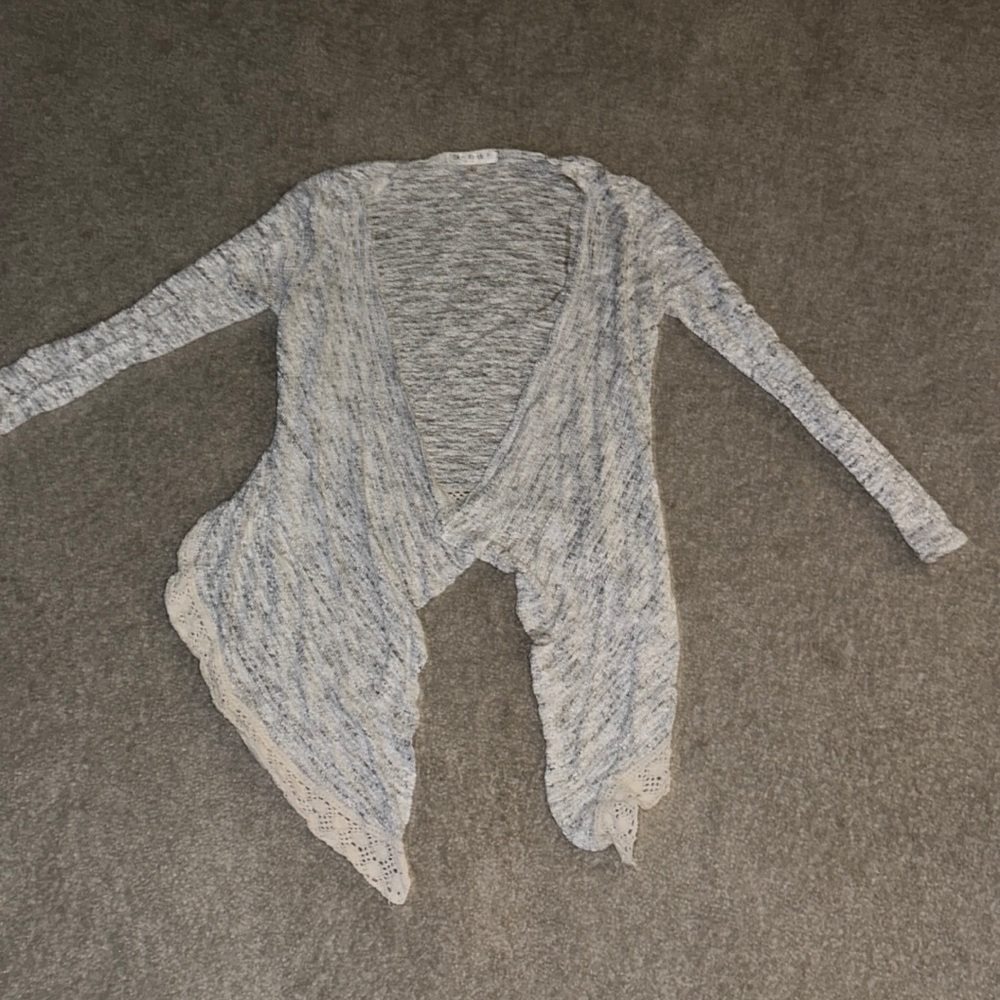 Woman’s SMALL, Grey, Long in the front shorter in the back lace bottom Cardigan